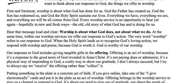 Newsletter Worship Whys: Offering and Prayer