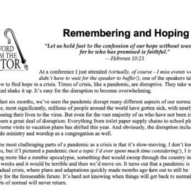 September, 2020, Newsletter Column: Remembering and Hoping