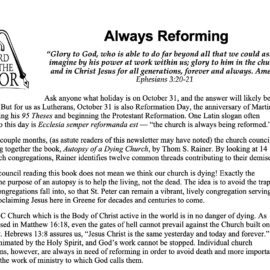 October, 2020, Newsletter Column: Always Reforming