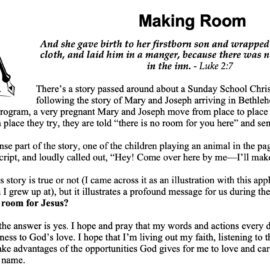 December 2021 Newsletter Column: Making Room