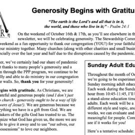 October 2021 Newsletter Column: Generosity Begins with Gratitude